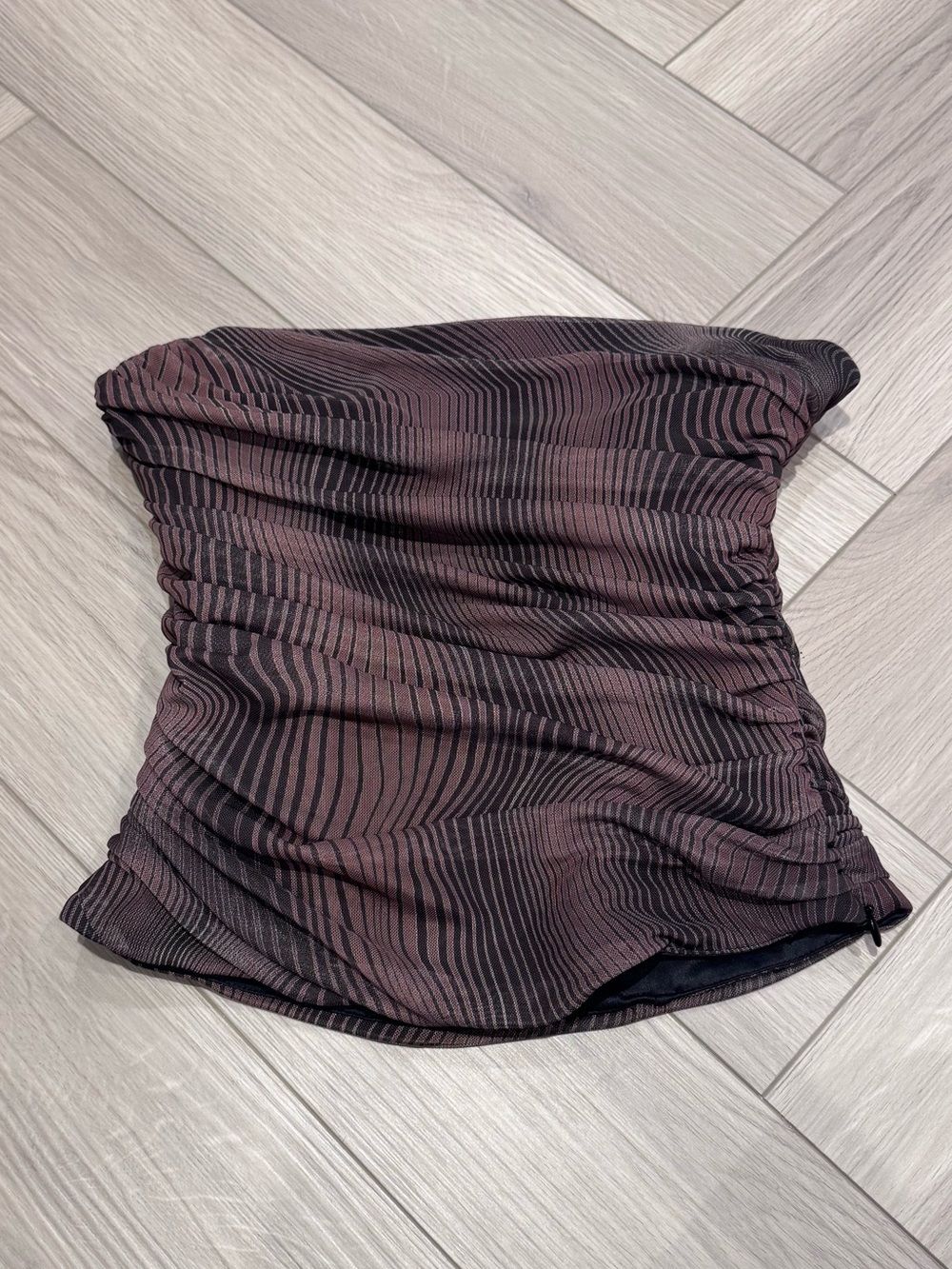 Zara Black and Brown Striped Strapless Ruched Top